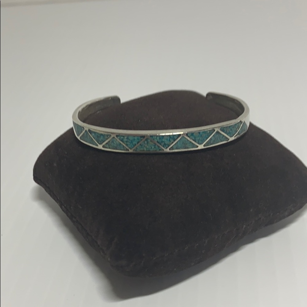 Antique turquoise & sterling silver slip on bangle - Picture 3 of 6